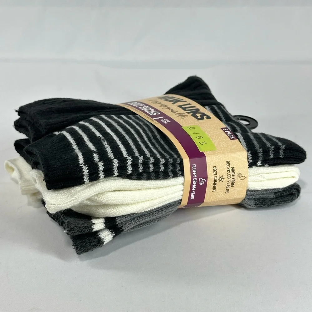 #193 MUK LUKS Women's Fluffy Dream Crew Boot Socks, 6-Pack, OSFM